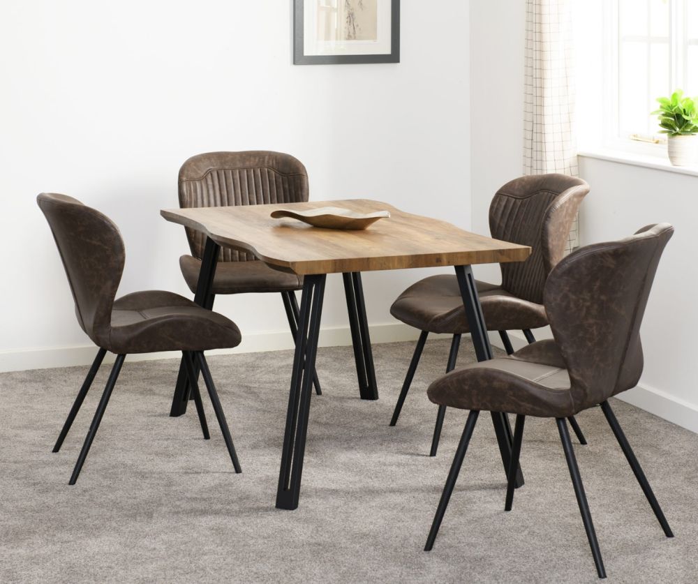  Seconique Furniture Quebec Wave Edge Dining Set – Medium Oak & Brown Faux Leather 