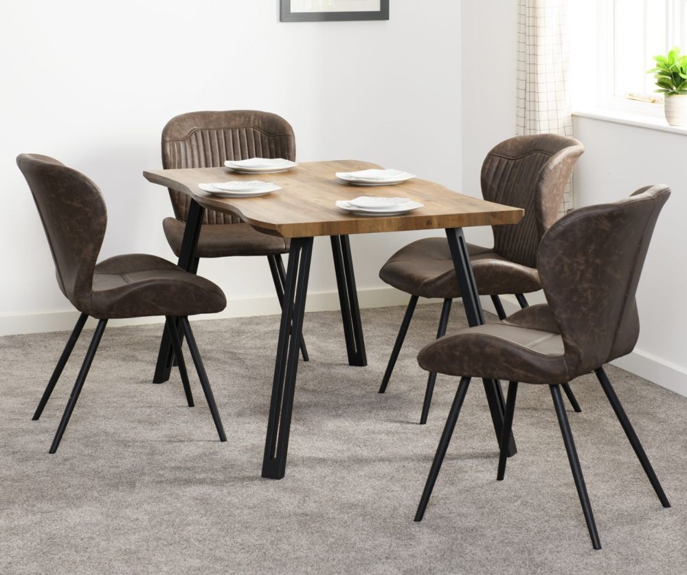  Seconique Furniture Quebec Wave Edge Dining Set – Medium Oak & Brown Faux Leather 