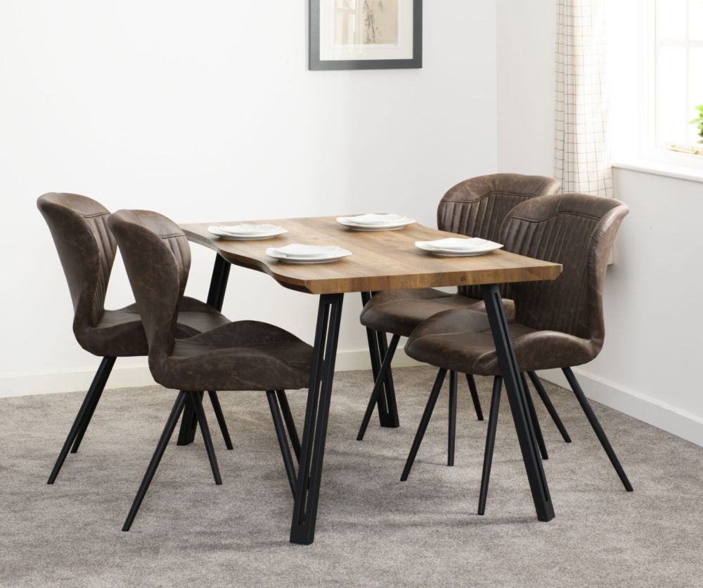  Seconique Furniture Quebec Wave Edge Dining Set – Medium Oak & Brown Faux Leather 
