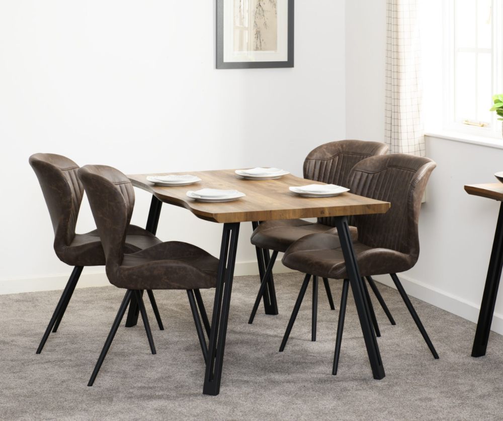  Seconique Furniture Quebec Wave Edge Dining Set – Medium Oak & Brown Faux Leather 