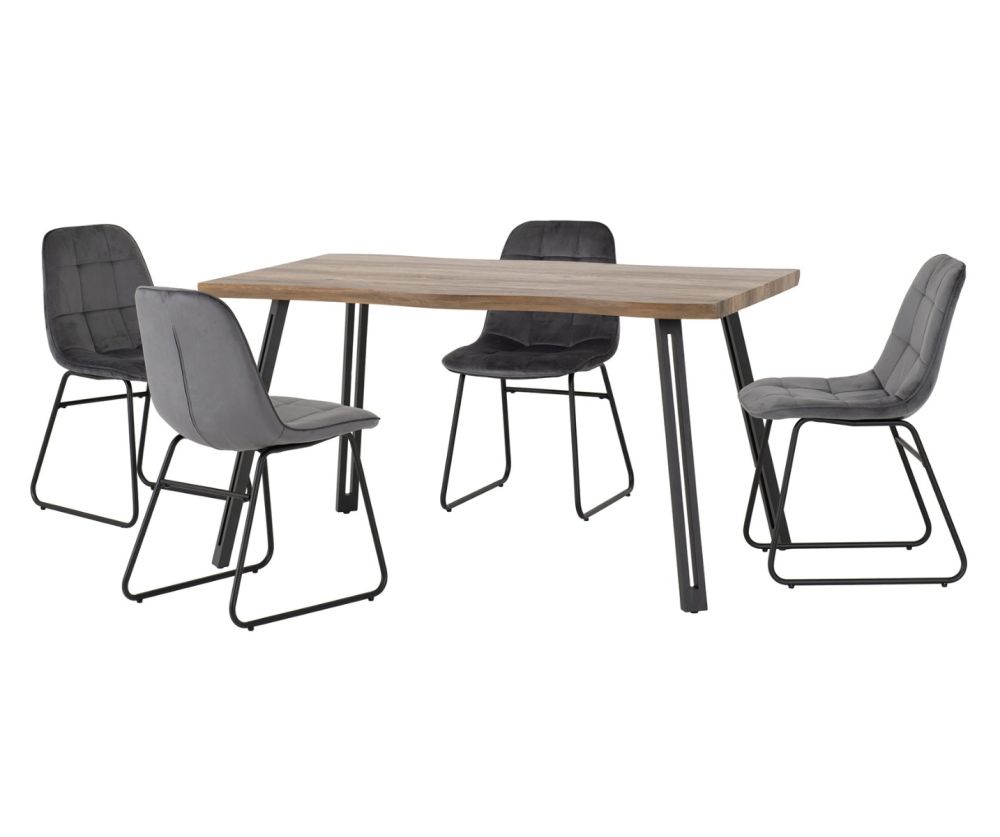  Seconique Furniture Quebec Wave Edge Dining Set with Grey Velvet Lukas Dining Chairs