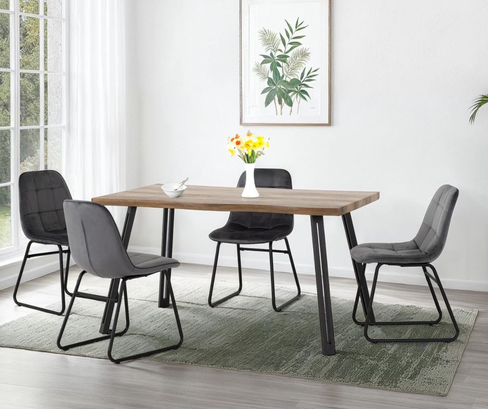  Seconique Furniture Quebec Wave Edge Dining Set with Grey Velvet Lukas Dining Chairs