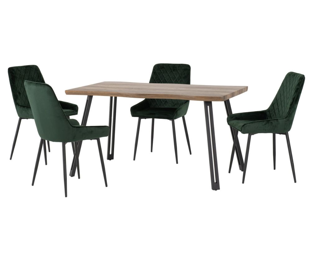 Seconique Furniture Quebec Wave Edge Dining Set with Avery Chairs – Emerald Green Velvet