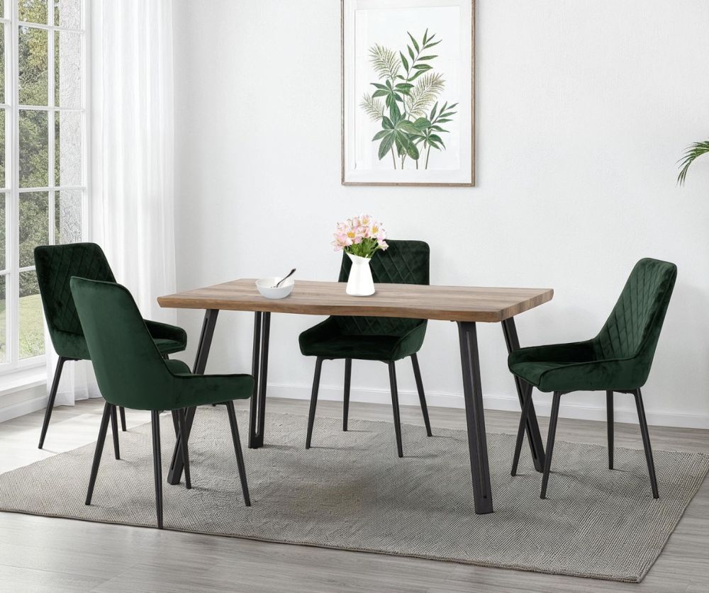 Seconique Furniture Quebec Wave Edge Dining Set with Avery Chairs – Emerald Green Velvet