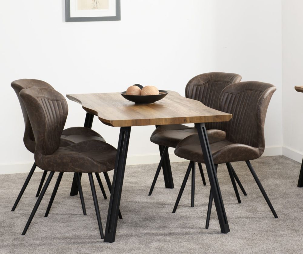  Seconique Furniture Quebec Wave Edge Medium Oak Effect & Black Dining Table Only 