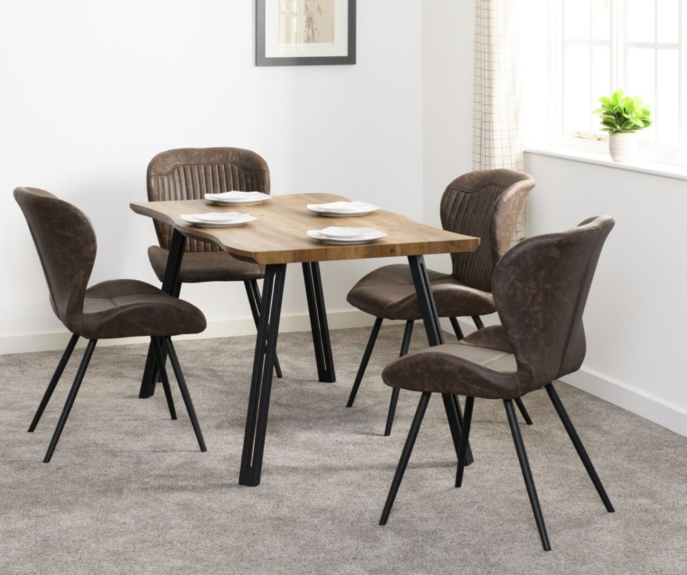  Seconique Furniture Quebec Wave Edge Medium Oak Effect & Black Dining Table Only 