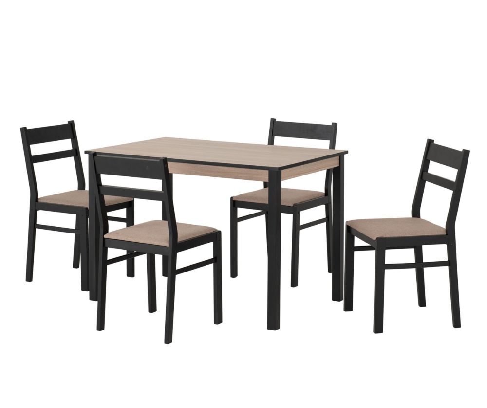  Seconique Furniture Radley Black & Oak Effect Dining Set –  with Oat Fabric Dining Chairs