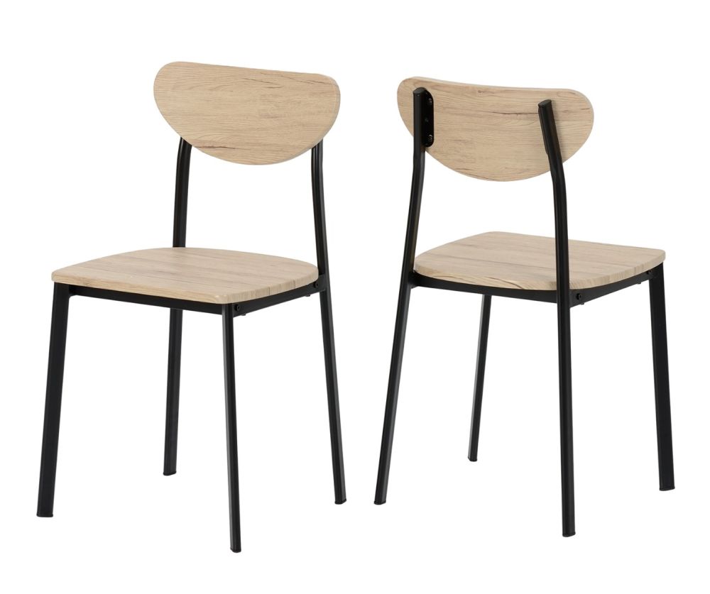 Seconique Furniture Riley Black & Light Oak Effect Veneer Dining Chairs in Pair