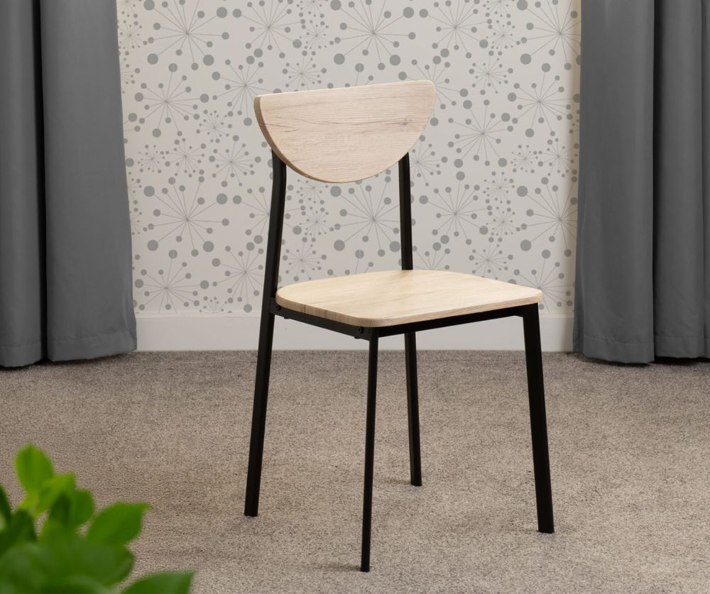  Seconique Furniture Riley Black & Light Oak Effect Veneer Dining Chairs in Pair