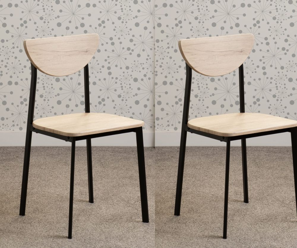  Seconique Furniture Riley Black & Light Oak Effect Veneer Dining Chairs in Pair