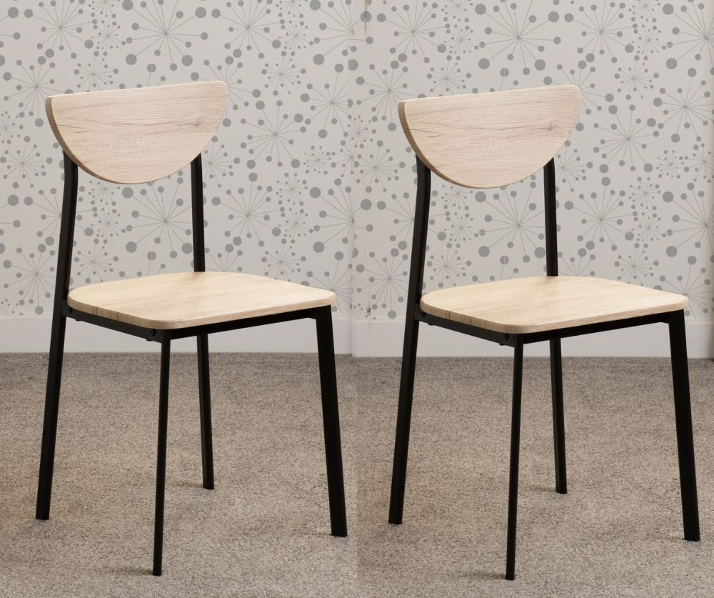  Seconique Furniture Riley Black & Light Oak Effect Veneer Dining Chairs in Pair