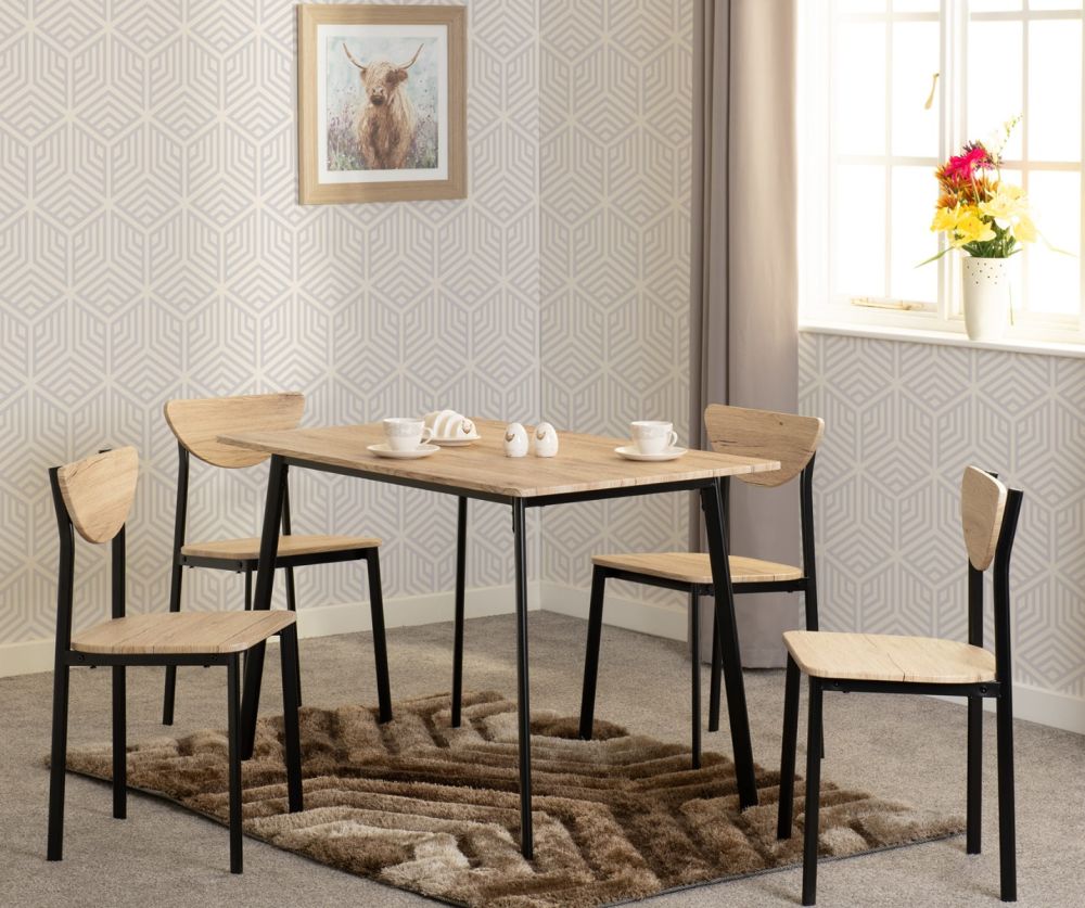 Seconique Furniture Riley Black & Light Oak Effect Veneer Large Dining Set 
