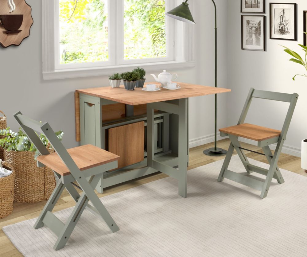  Seconique Furniture Santos Butterfly Dining Set – Green & Distressed Waxed Pine