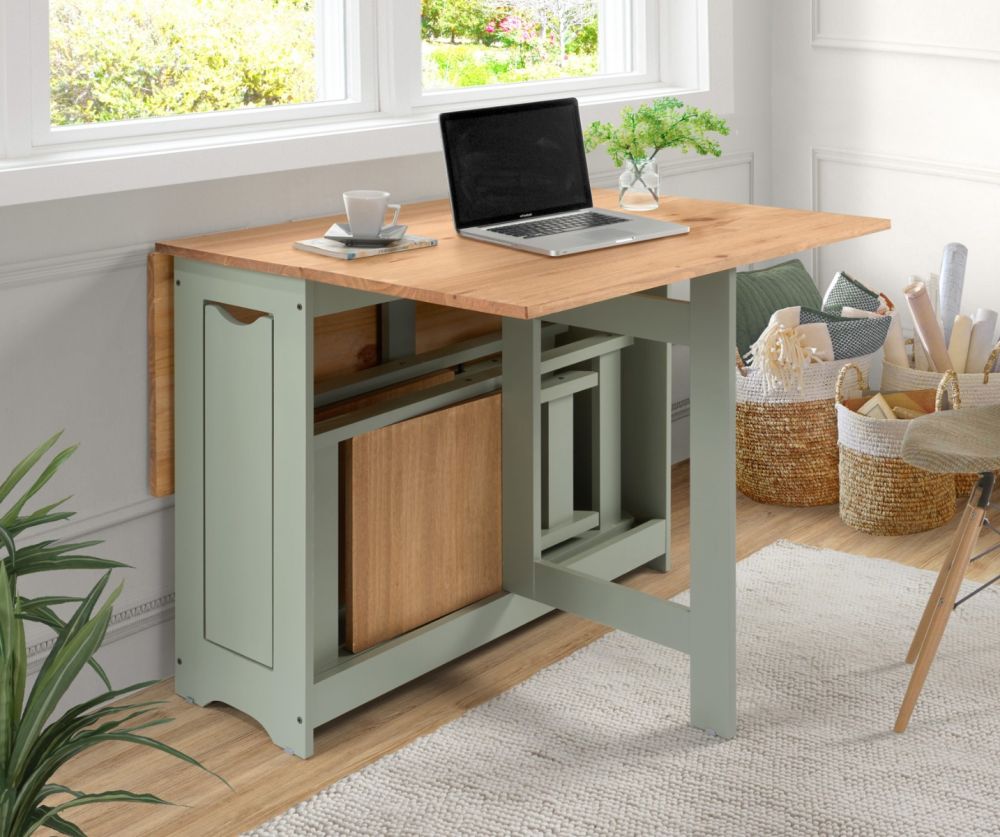  Seconique Furniture Santos Butterfly Dining Set – Green & Distressed Waxed Pine