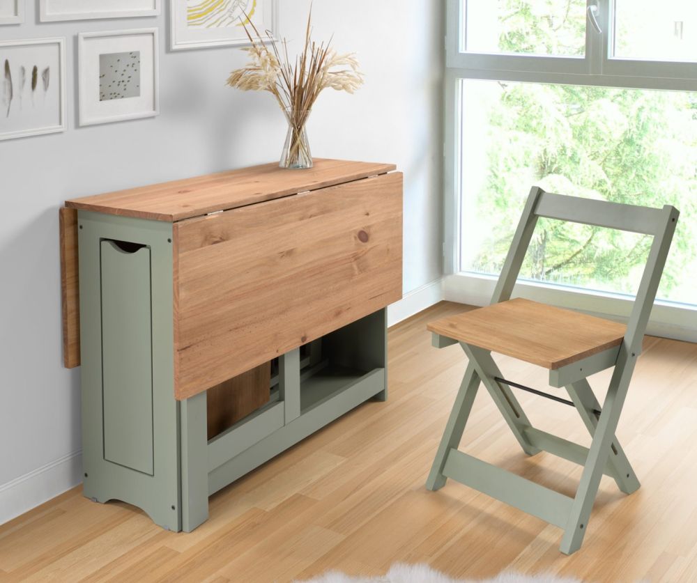  Seconique Furniture Santos Butterfly Dining Set – Green & Distressed Waxed Pine