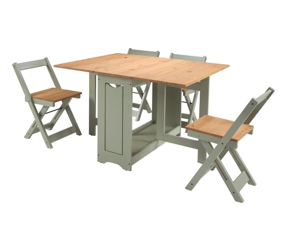  Seconique Furniture Santos Butterfly Dining Set – Green & Distressed Waxed Pine