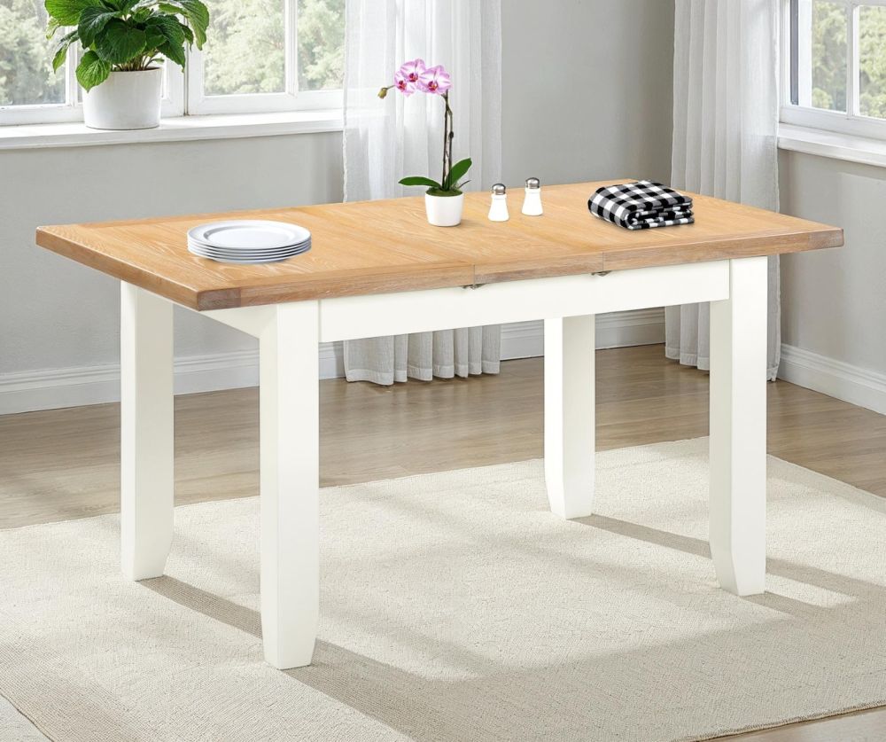  Seconique Furniture Windsor Ivory and Oak Extending Dining Table