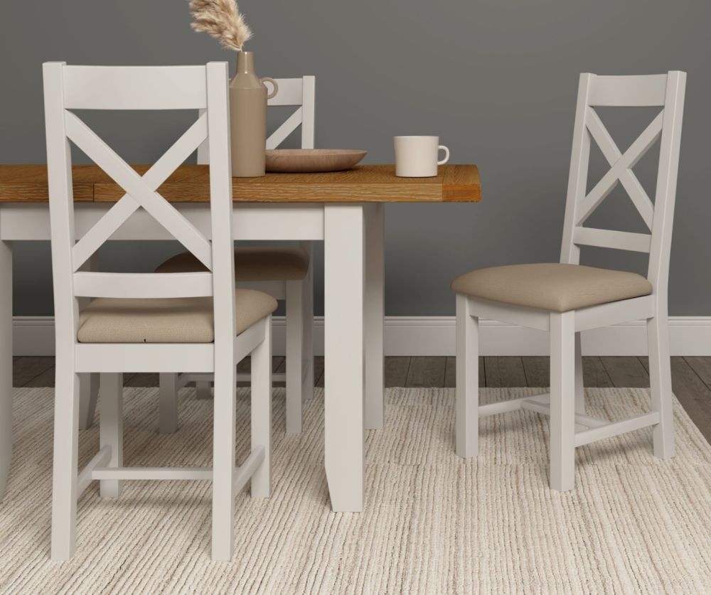  Seconique Furniture Windsor Ivory and Oak Extending Dining Table