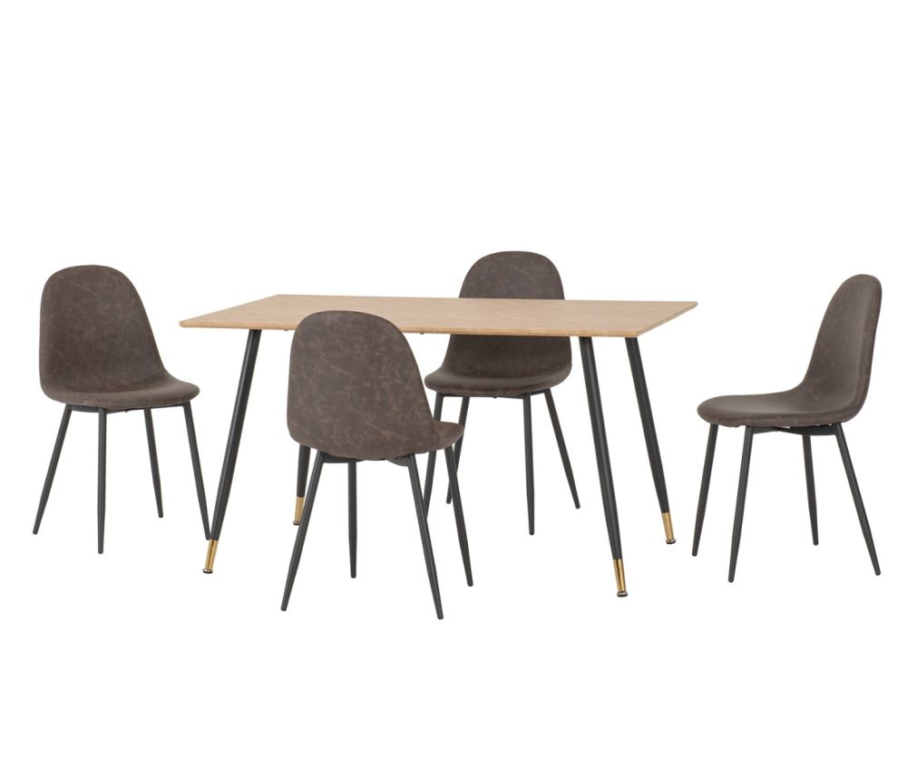 Seconique Furniture Hamilton Medium Dining Set - Medium Oak Effect With Athens Black and Brown Faux Leather Dining Chairs