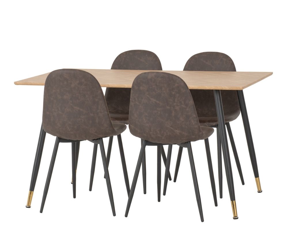 Seconique Furniture Hamilton Medium Dining Set - Medium Oak Effect With Athens Black and Brown Faux Leather Dining Chairs