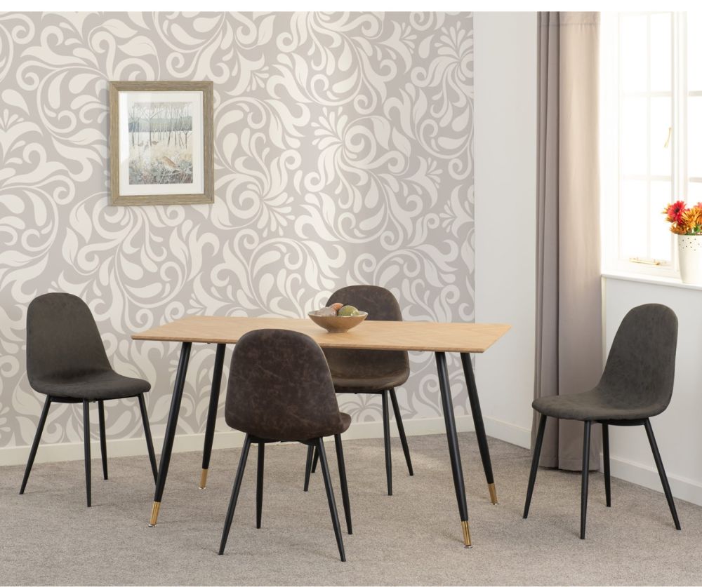 Seconique Furniture Hamilton Medium Dining Set - Medium Oak Effect With Athens Black and Brown Faux Leather Dining Chairs