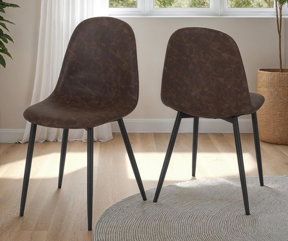 Seconique Furniture Hamilton Medium Dining Set - Medium Oak Effect With Athens Black and Brown Faux Leather Dining Chairs