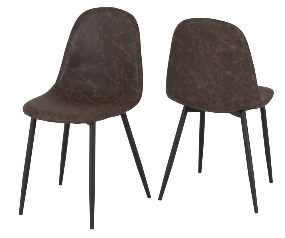 Seconique Furniture Hamilton Medium Dining Set - Medium Oak Effect With Athens Black and Brown Faux Leather Dining Chairs
