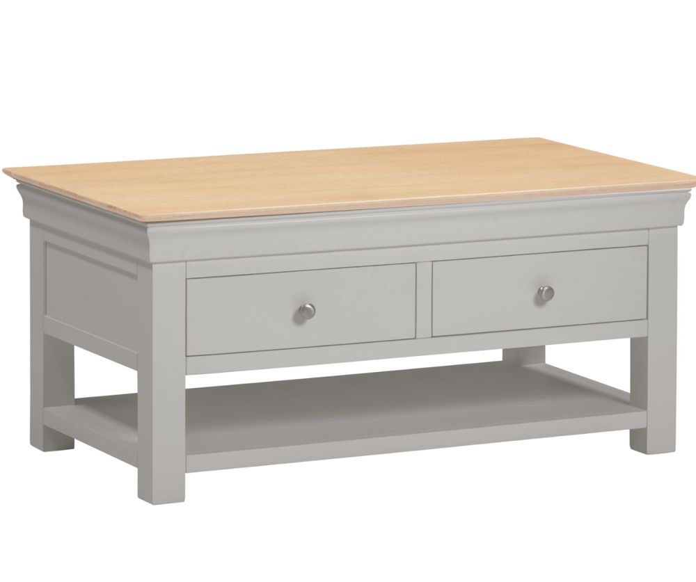 Seconique Furniture Bordeaux Pebble Grey and Oak 2 Drawer Coffee Table