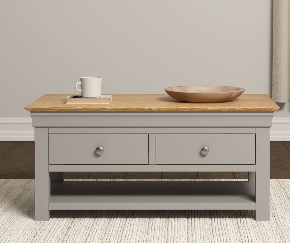 Seconique Furniture Bordeaux Pebble Grey and Oak 2 Drawer Coffee Table
