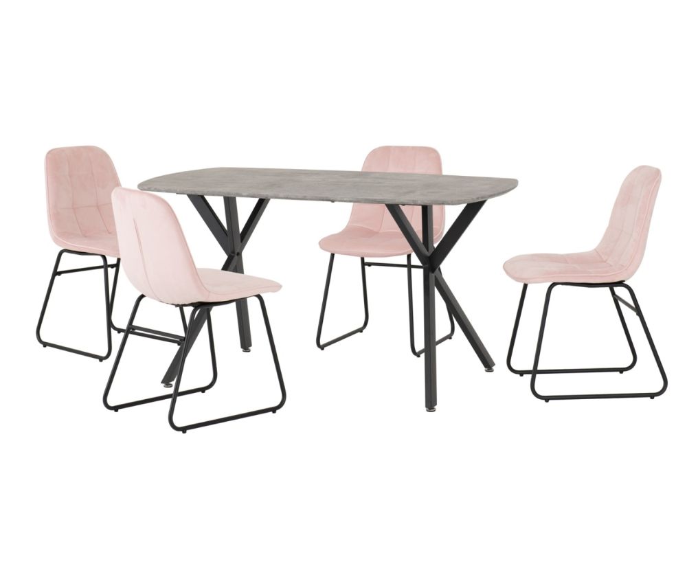 Seconique Furniture Athens Concrete Effect Rectangular Dining Set with Lukas Chairs – Black &  Baby Pink Velvet