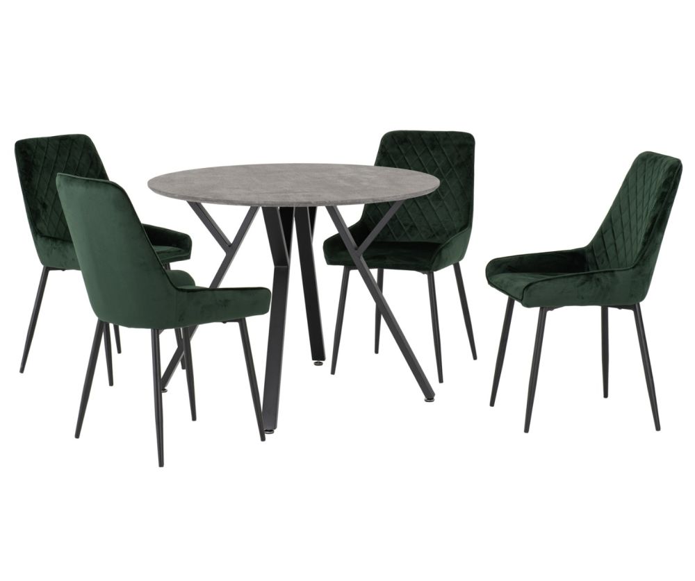 Seconique Furniture Athens Concrete Effect Round Dining Set with Avery Chairs –  Emerald Green Velvet 