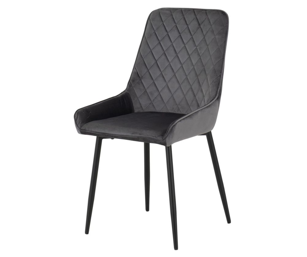 Seconique Furniture Athens Concrete Effect Round Dining Set with Avery Velvet Chairs – Black Legs