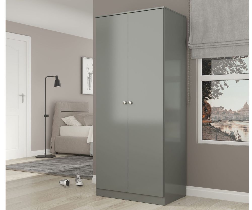  Seconique Furniture Denver Grey Gloss 2 Door Wardrobe