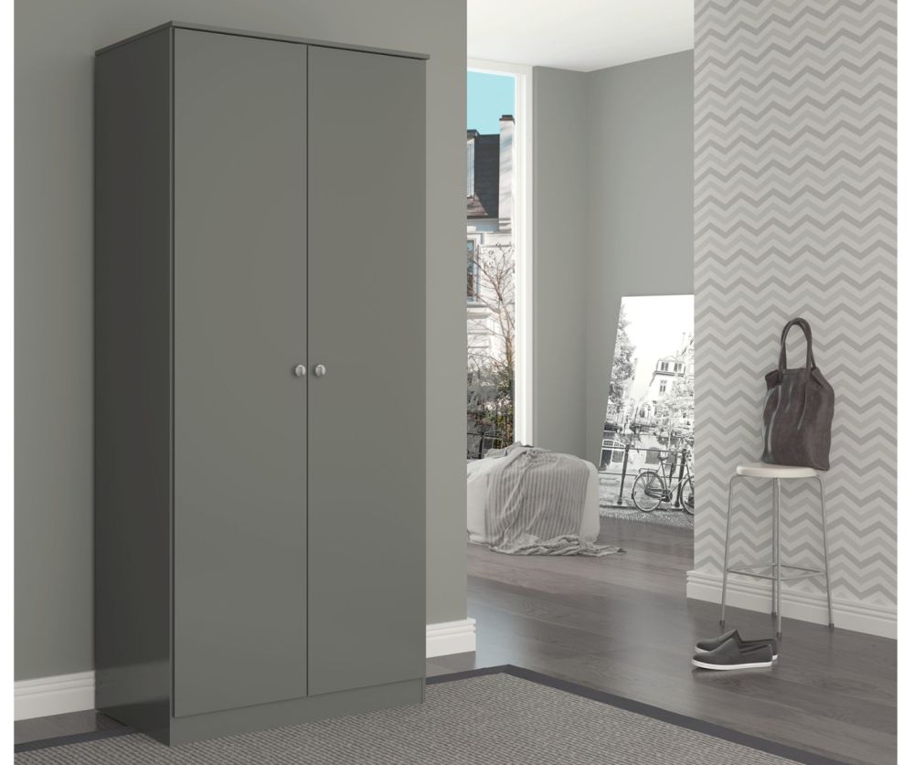  Seconique Furniture Denver Grey Gloss 2 Door Wardrobe