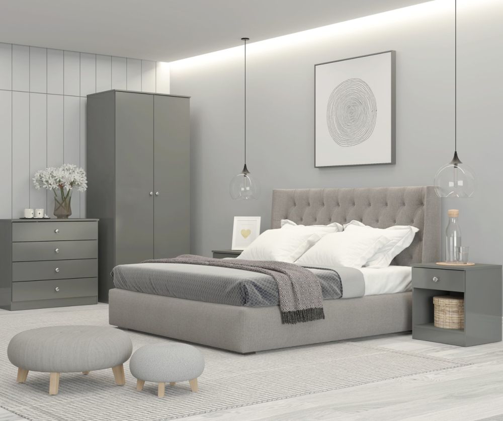  Seconique Furniture Denver Grey Gloss 2 Door Wardrobe