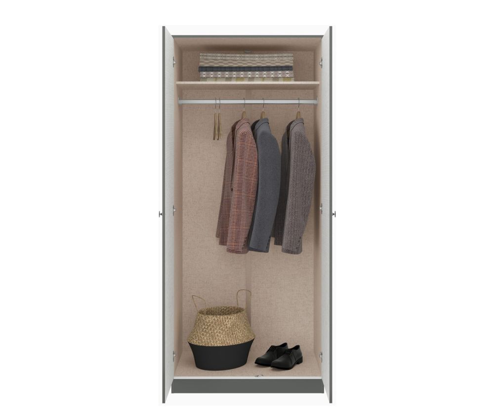  Seconique Furniture Denver Grey Gloss 2 Door Wardrobe
