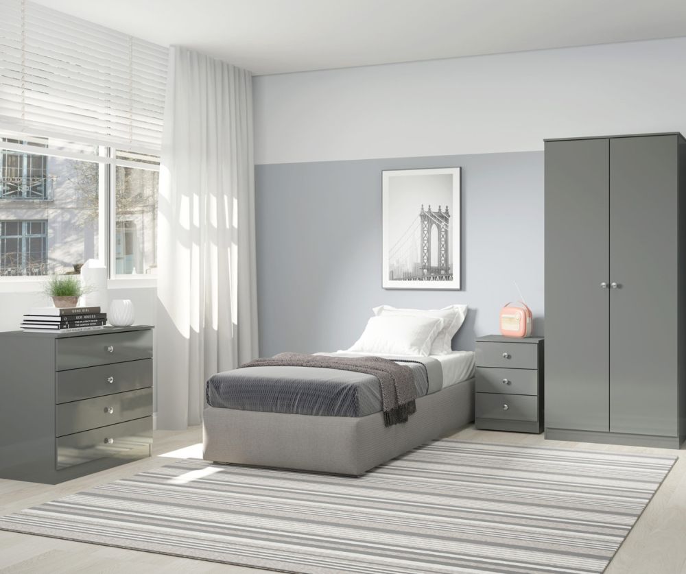  Seconique Furniture Denver Grey Gloss 2 Door Wardrobe