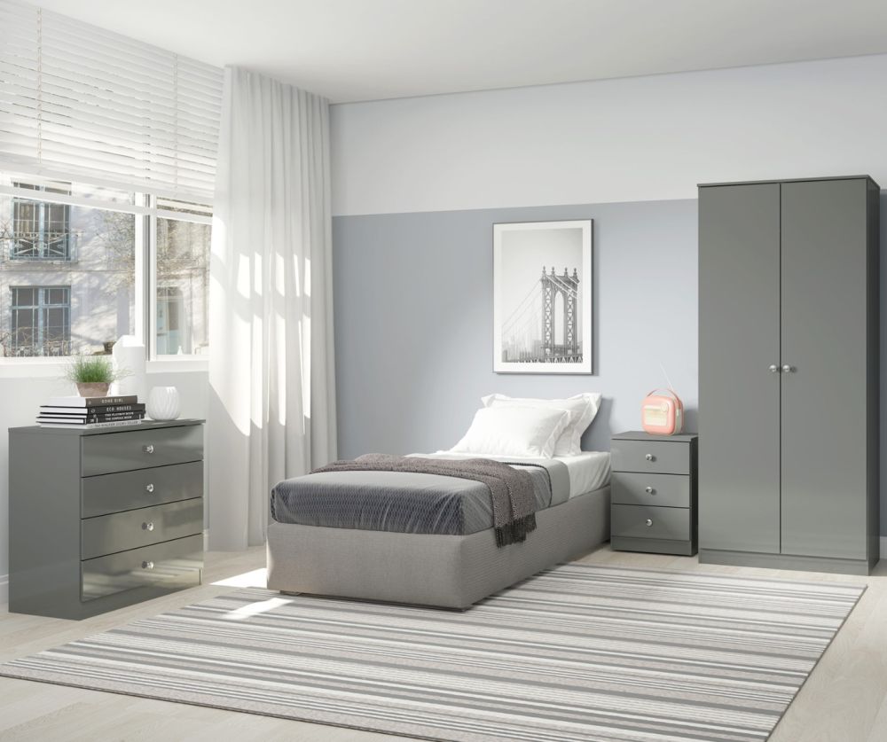  Seconique Furniture Denver Grey Gloss 2 Door Wardrobe