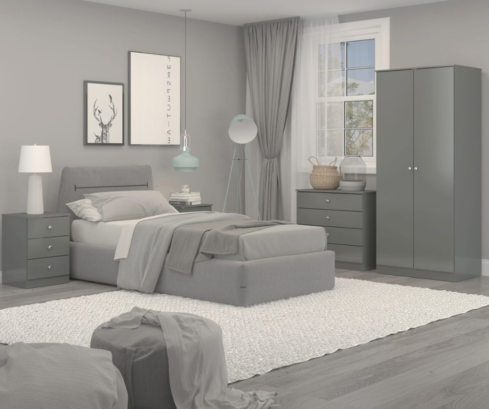  Seconique Furniture Denver Grey Gloss 2 Door Wardrobe
