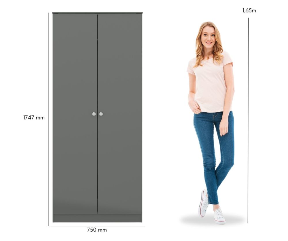  Seconique Furniture Denver Grey Gloss 2 Door Wardrobe