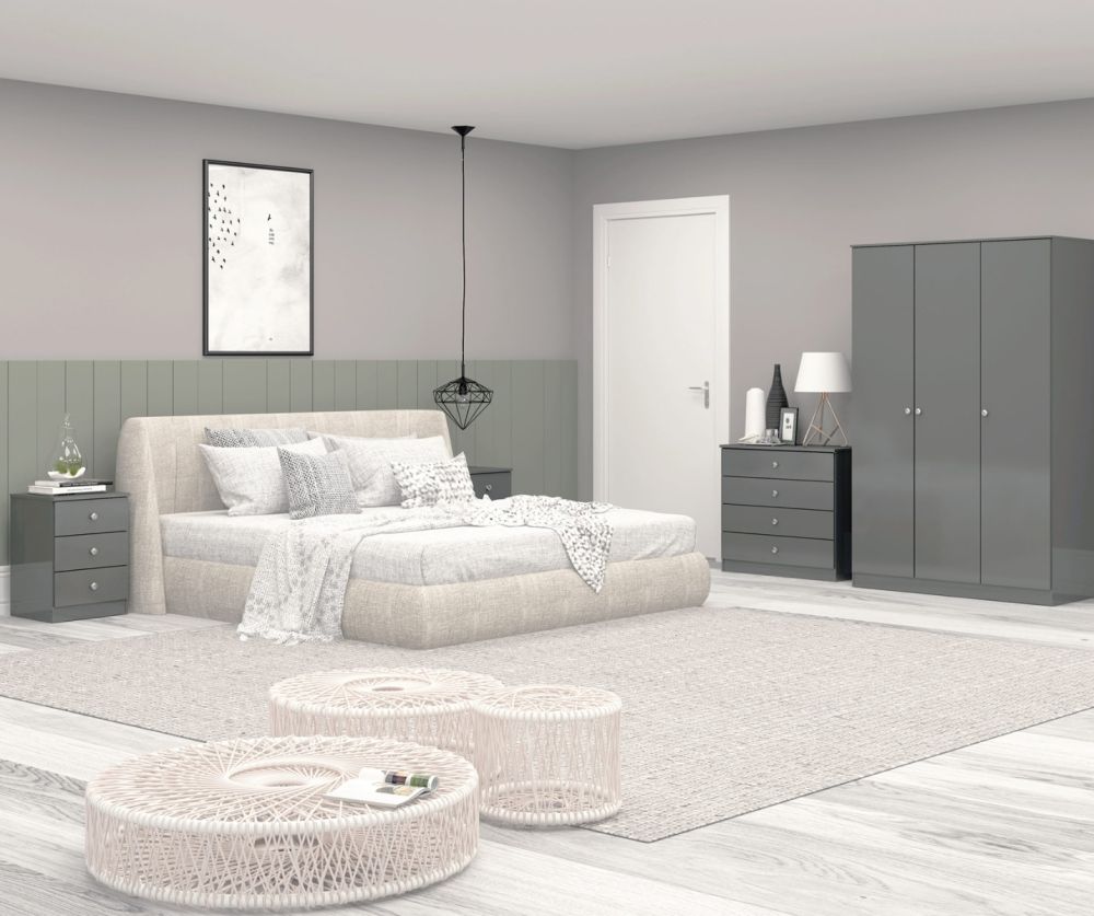   Seconique Furniture Denver Grey Gloss 4 Drawer Chest