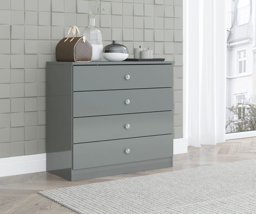   Seconique Furniture Denver Grey Gloss 4 Drawer Chest