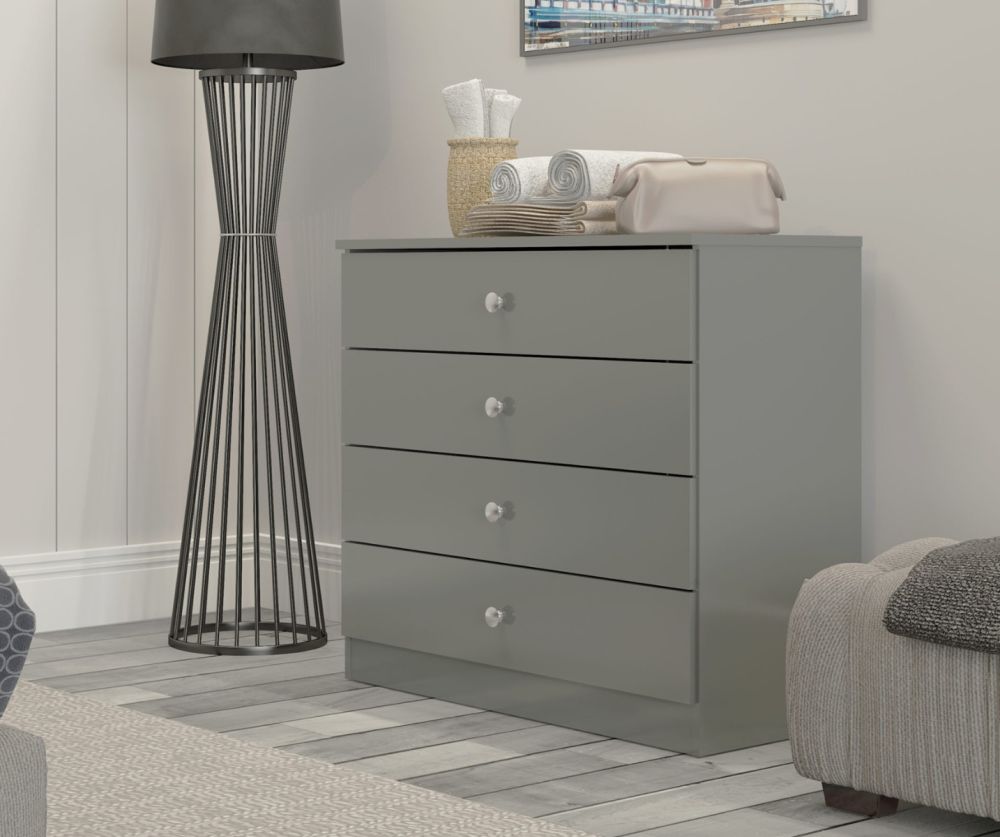   Seconique Furniture Denver Grey Gloss 4 Drawer Chest