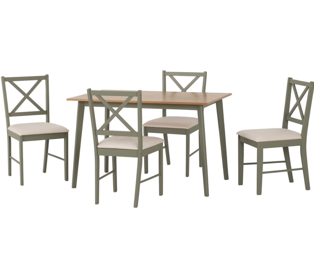 Seconique Furniture Balfour 1+4 Dining Set – Sage Green with Mink Microsuede Chairs & Oak Effect Table