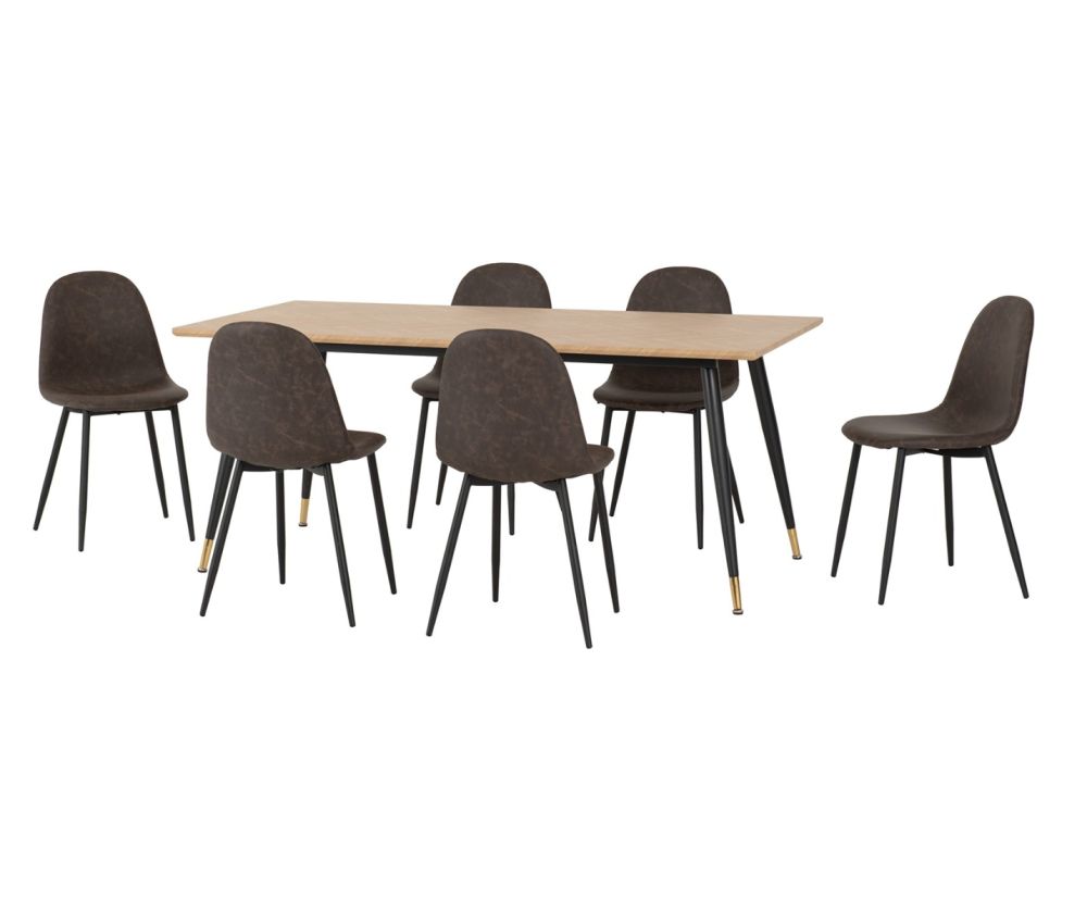 Seconique Furniture Hamilton Medium Oak Effect Large Dining Set with Athens Faux Leather Dining Chairs