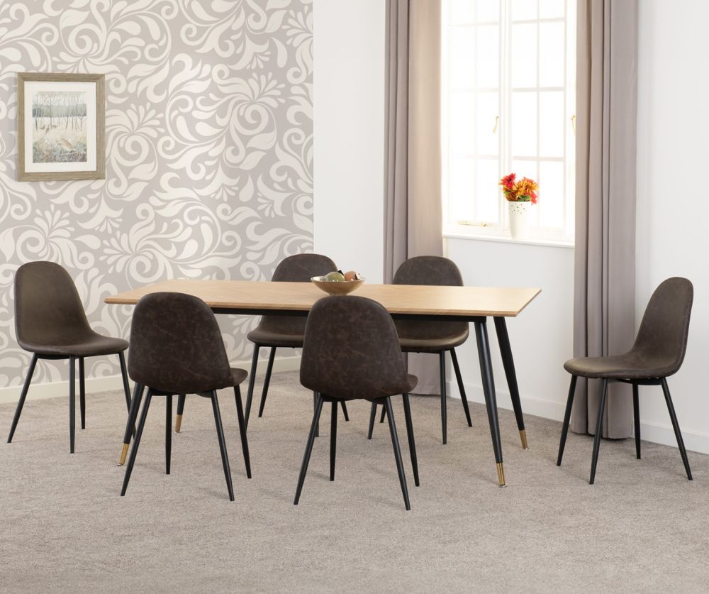 Seconique Furniture Hamilton Medium Oak Effect Large Dining Set with Athens Faux Leather Dining Chairs