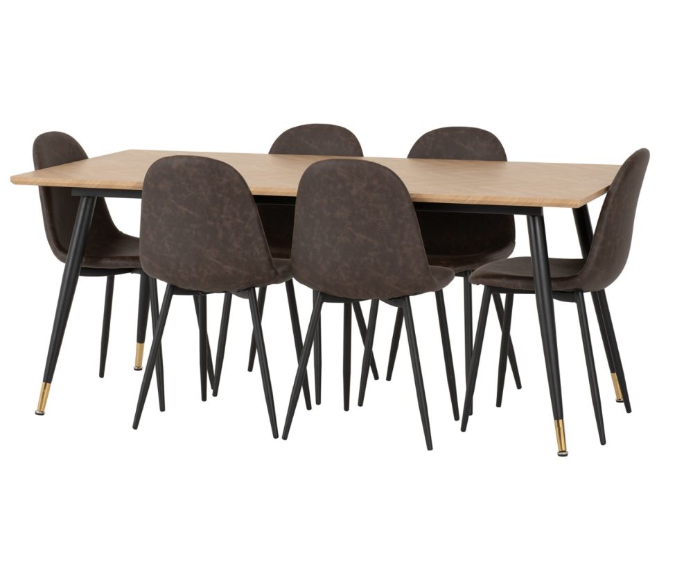 Seconique Furniture Hamilton Medium Oak Effect Large Dining Set with Athens Faux Leather Dining Chairs