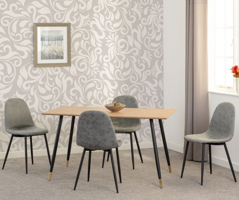Seconique Furniture Hamilton Medium Dining Set - Medium Oak Effect With Athens Black and Grey Faux Leather Dining Chairs
