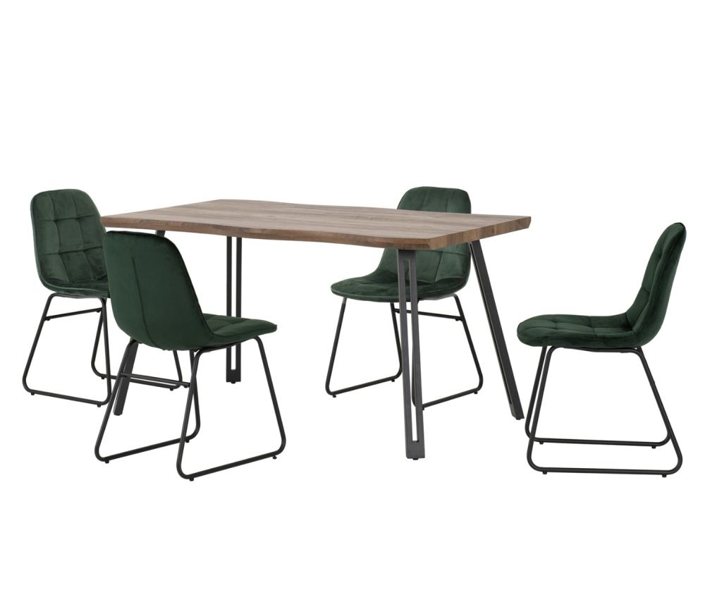  Seconique Furniture Quebec Dining Set with Emerald Green Velvet Lukas Dining Chairs