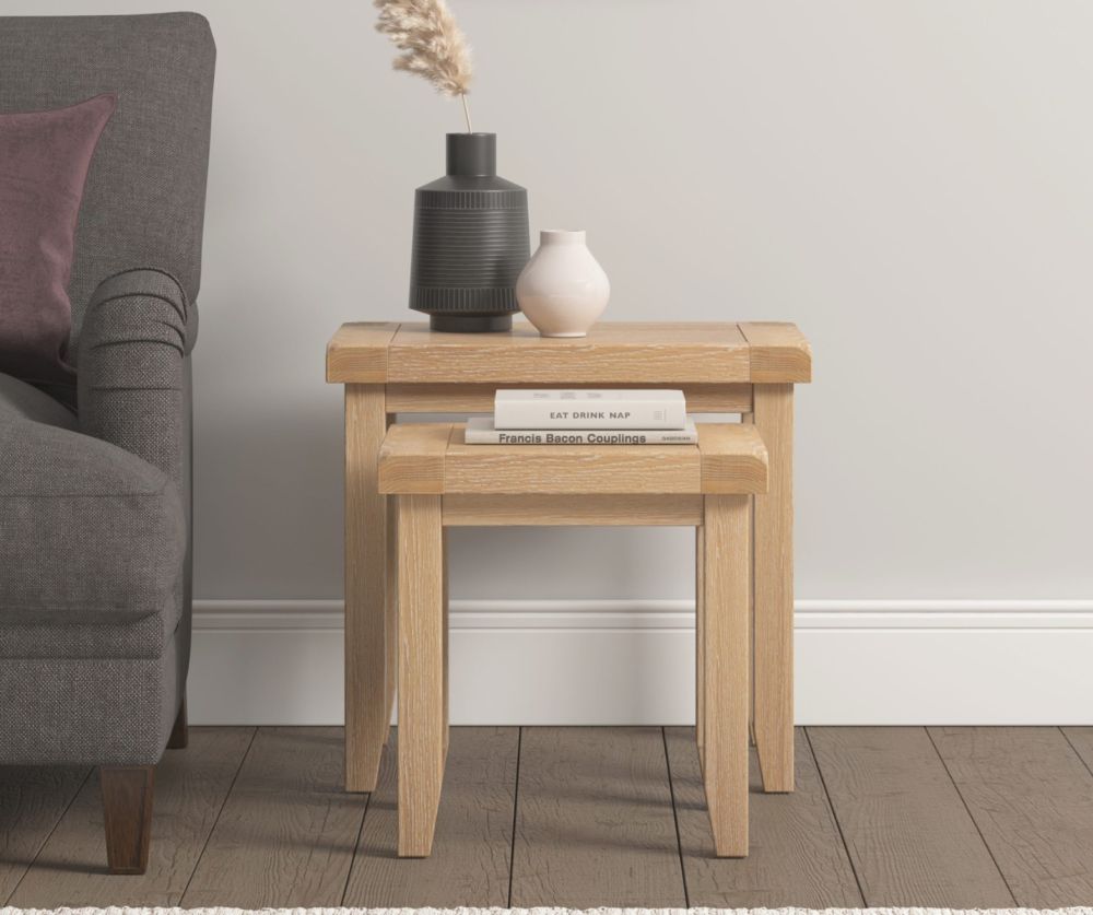 Seconique Furniture Windsor Natural Oak Nest of 2 Tables   